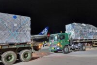 Seratusan ton logistik MotoGP yang dibawa dari Jepang telah tiba di Bandara Internasional Zainuddin Abdul Madjid (Bizam) Lombok (Arif Haryanto untuk Koran Mandalika)
