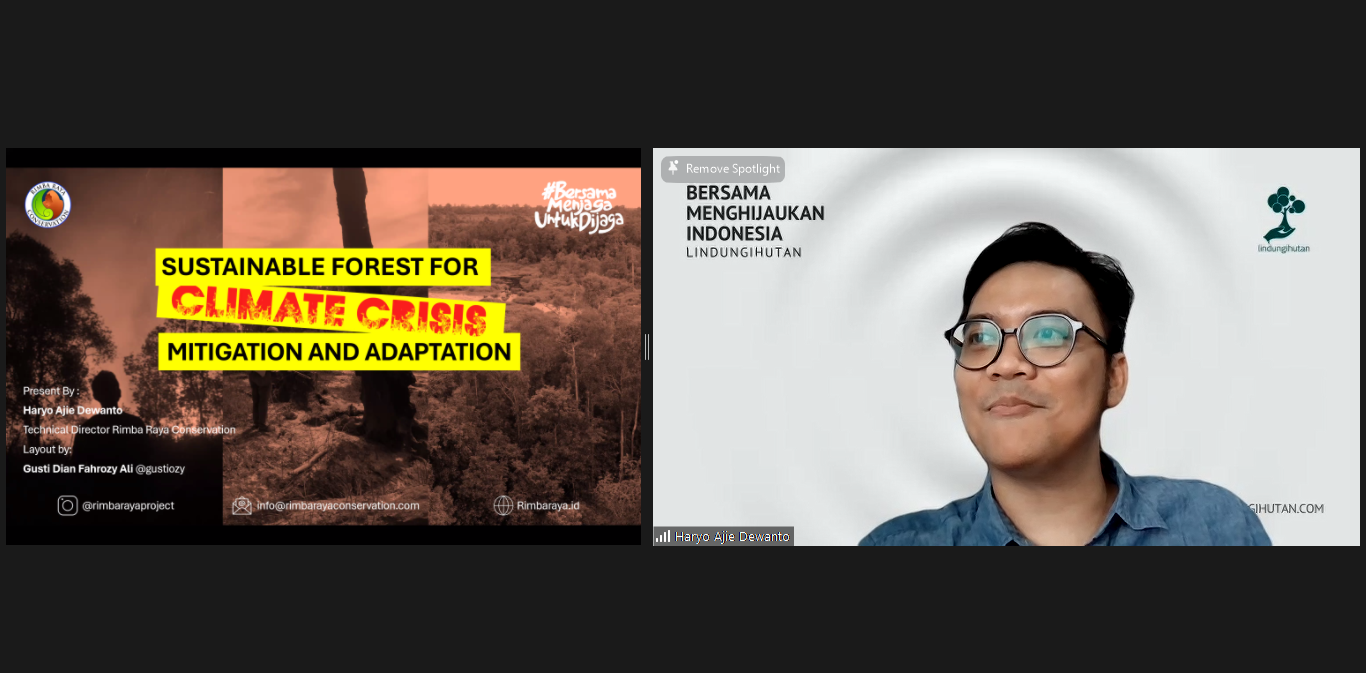 Pemaparan materi webinar oleh Haryo Ajie Dewanto (Dokumentasi: LindungiHutan).