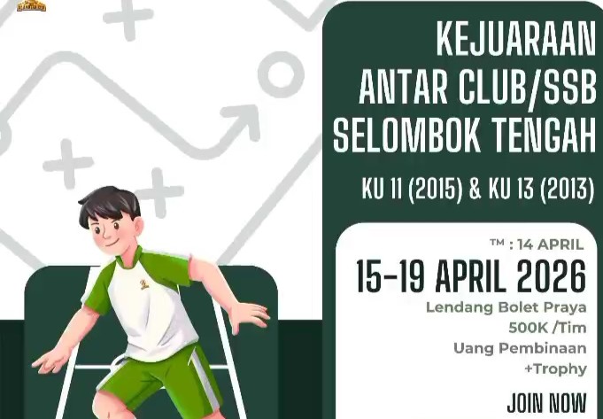 Pamflet kejuaraan sepak bola usia dini. Kejuaraan ini terlaksana lewat pokir Wakil Ketua DPRD Lombok Tengah Lalu Muhamad Akhyar. Anggaran dikelola oleh Dispora Lombok Tengah. (Ist)