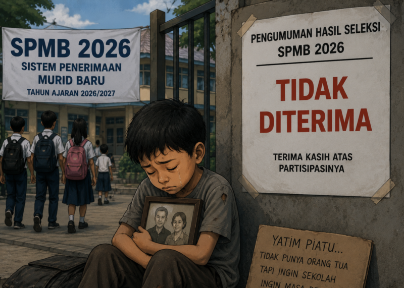 Ilustrasi Anak Yatim Piatu tidak diterima di sekolah negeri karena tercatat masuk kartu keluarga atau KK neneknya (Ist)